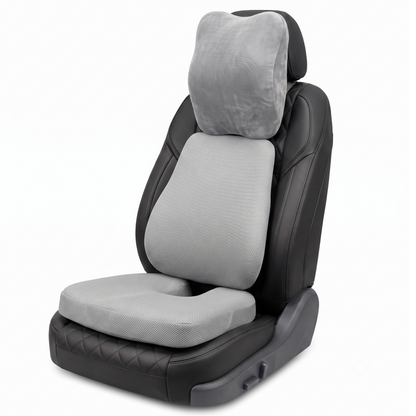 KESHIM 3-in-1 Memory Foam Car Seat Cushion Combo Set with Coccyx Seat Cushion, Lumbar Back Support & Velvet Headrest Pillow | Orthopedic Car Seat Support | Premium Air Mesh And Velvet | Ideal for Driving & Long Rides