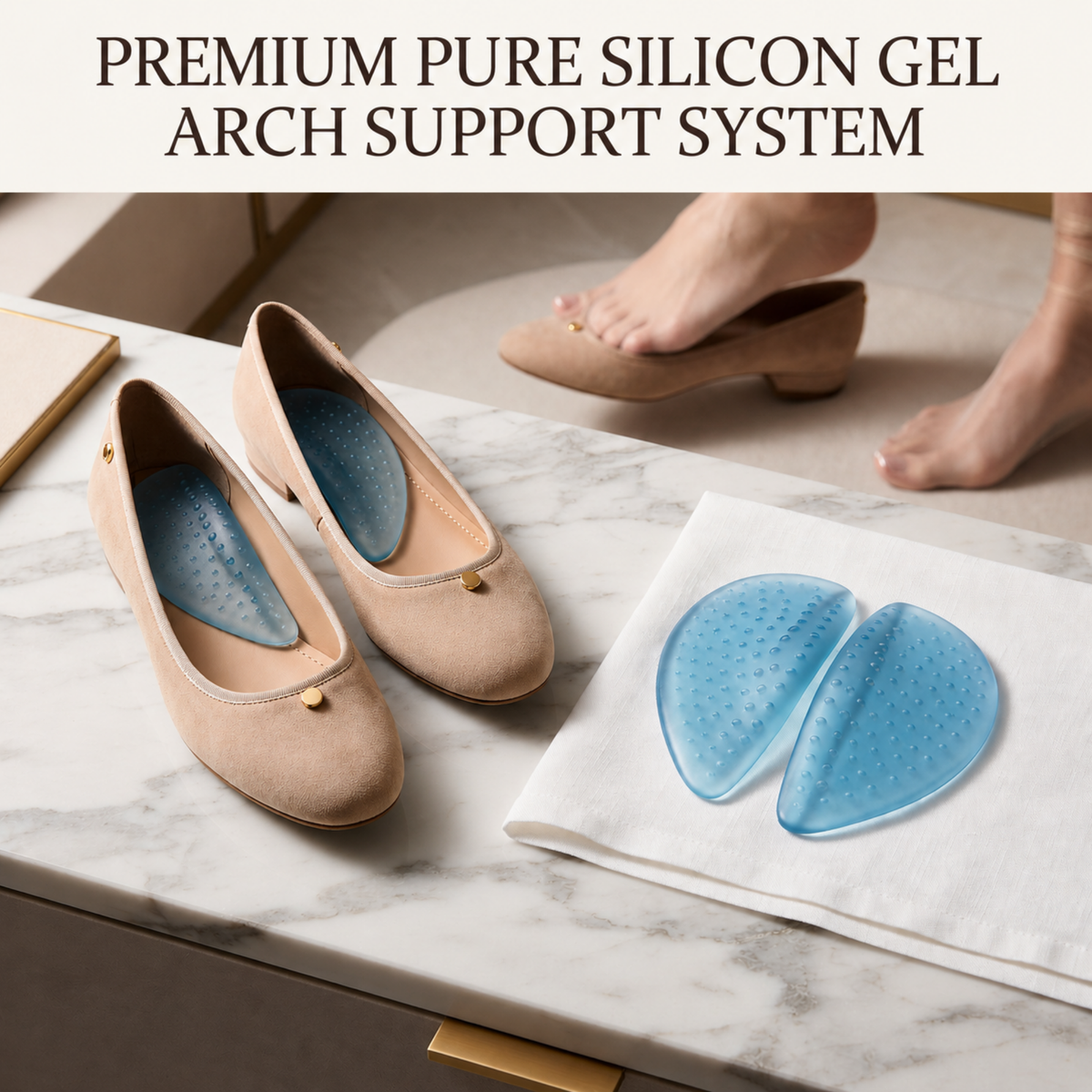 KESHIM Gel Arch Support Insoles for Men & Women | Soft Silicone Arch Support Pads for Foot Comfort & Pressure Distribution | Cushioned Shoe Inserts for Walking, Standing & Daily Use (1 Pair)