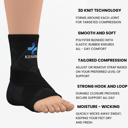 Keshim Ankle Support with Adjustable Binder Strap for Men & Women | Compression Anklet Brace for Sprains, Sports Injury Recovery, Running, Gym & Daily Wear | Breathable Elastic Fabric