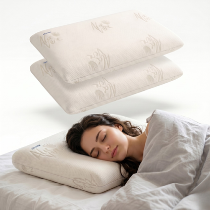 Keshim Slim Memory Foam Pillow Combo with Premium Aloe Vera Fabric Cover | Ergonomic Orthopedic Sleeping Pillow for Neck & Shoulder Support | Soft, Breathable & Pressure-Relieving Pillow - Pack Of 2