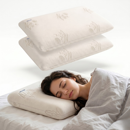 Keshim Slim Memory Foam Pillow Combo with Premium Aloe Vera Fabric Cover | Ergonomic Orthopedic Sleeping Pillow for Neck & Shoulder Support | Soft, Breathable & Pressure-Relieving Pillow - Pack Of 2